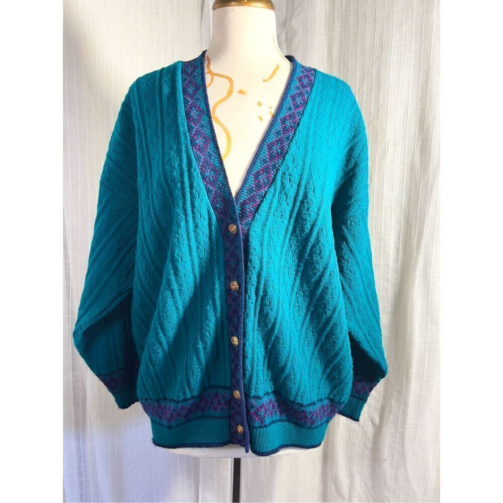 Teal V-Neck Button Cardigan Sweater